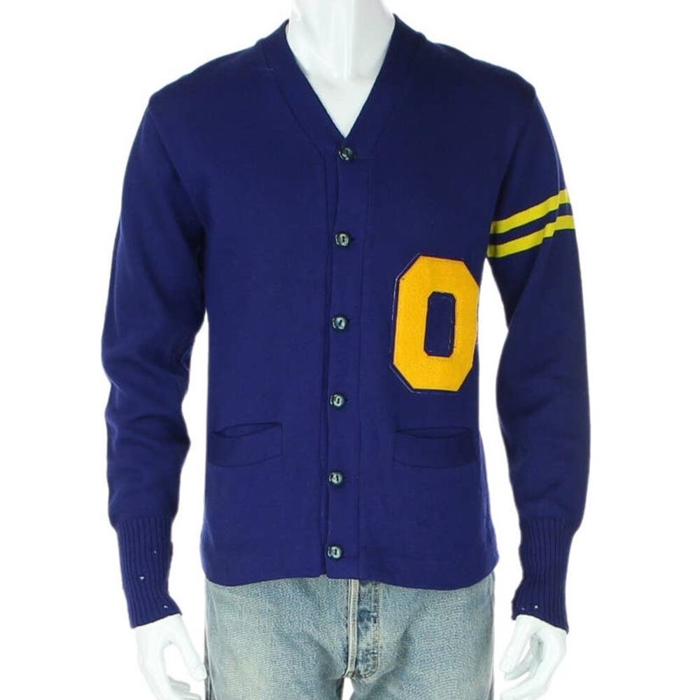 60s 70s Vintage Whiting Letterman Varsity Cardigan Wool Sweater